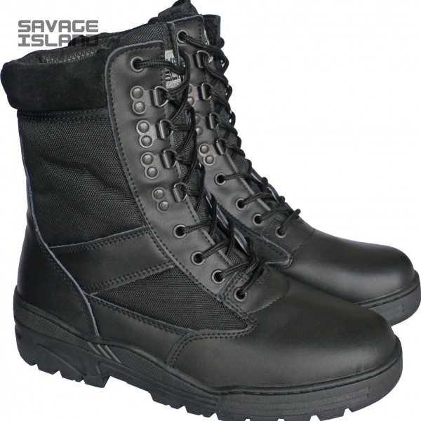 Savage Island Black Leather Army Combat Patrol Boots Tactical Cadet